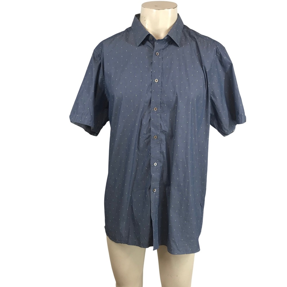 Ted Baker London Mens Blue Yellow Micro Dot Short Sleeve Button Down Shirt Sz 7